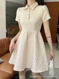 Basic & Casual Dresses designer Summer New Jacquard Polo Neck Dress with Bubble Short Sleeves, Slim Fit, Cute Reduced Age Girl Style VMRG