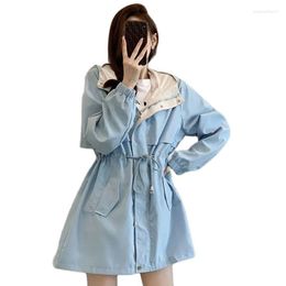 Women's Trench Coats 2023 Spring Autumn Casual Coat Women Fashion Mid Long Hooded Sleeve Windbreaker Female Outwear Overcoat Top