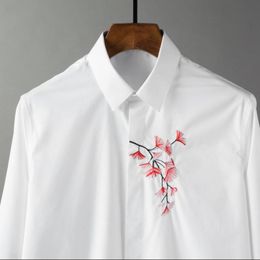 New Leaf Embroidery Male Shirts Luxury Long Sleeve Casual Party Mens Dress Shirts Slim Fit Tuxedo Man Shirts Plus Size 4XL