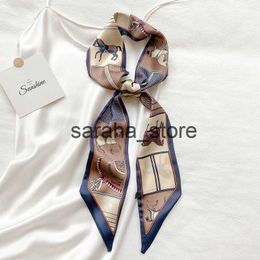 Scarves KOI LEAPING aesthetic horse long silk scarf female multi-function decorative scarf headband tie wrist strap bag belt J230801