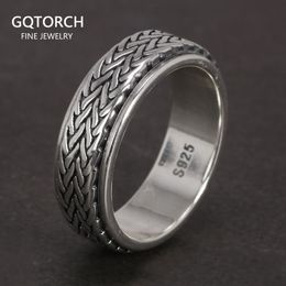 Wedding Rings 925 Sterling Silver Rotatable For Men And Women Simple Hemp Rope Type Spinner Vintage Male Jewellery 230801