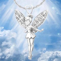 Pendant Necklaces Elegant Sparkle Flower Fairy Elf Zircon Necklace For Women Exquisite Women's Birthday Party Accessories Anniversary Gift