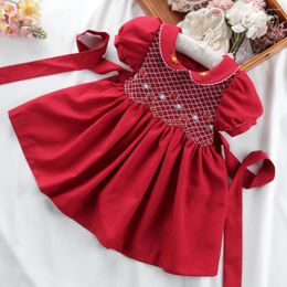 Girl Dresses 2023 Summer Kids Short Sleeve Handmade Smocked For 1-8 Years Girls Spanish Vestidos Embroidery Vintage Dress