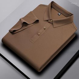 Men's Polos Summer Brocade Jacquard Fabric Solid Colour Short Sleeve T-shirt High-quality Business Casual Thin Polo Shirt