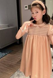 Girl Dresses Pre-sale 3.31th Send Kids Baby Girls Clothes Vintage Hand Pleated Short Sleeve Dress Sweet Princess