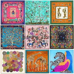 Scarves Luxury Brand 100% Twill Silk Scarf Multicolor Horse Square Scarf New Design Print Kerchief Woman Neck Shawl Wraps Echarpe J230801