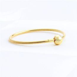 Wholesmooth snake bone chain for Pandora 925 sterling silver plated 18K gold high quality ladies bracelet with original box ho301V