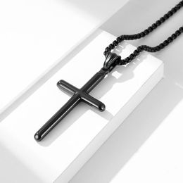 Pendant Necklaces Megin D Stainless Steel Titanium Simple Ins Style Cross Hip Hop Collar Chains Necklace For Men Women Gift Jewel