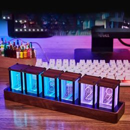 Desk Table Clocks Nixie Tube Clock Colourful LED Digital USB Powered Alarm Large Display for Bedroom Decoration 230731