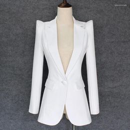 Women's Suits TOP QUALITY 2023 Stylish Designer Blazer Shrug Shoulder Single Button White Jacket