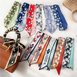 Scarves Print Silk Satin Headband Scarf Women Skinny 190*5cm Hair Band Bag Wirst Belt Foulard Headkerchief Spring Ribbon Echarpe 2022 Y23