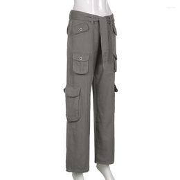 Women's Pants Vintage Gray Overalls Wide Leg Cargo Women Trousers Sexy Low Waist Loose Casual Retro Streetwear