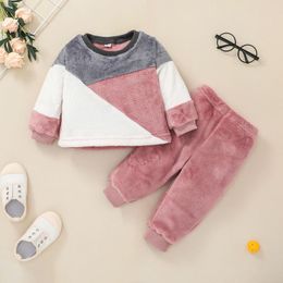 Clothing Sets Patchwork Sweatshirt Pants Kids Autumn Clothes Toddler Infant Baby Girls Boys Fleece Top Outfits Set Ropa