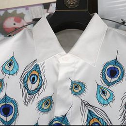 New Peacock Feathers Printed Male Shirts Luxury Long Sleeve Casual Mens Dress Shirts Fashion Slim Fit Party Man Shirts 3XL