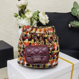 23A Womens Mini Backpack Colourful Wool Twill Tweed Bucket Bag Backpack Pull Bucket Bag Luxury Handbag Braided Chain Shoulder Bags Shopping Bags Makeup Case 17x16.5cm