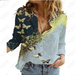 Women's Blouses 2023 Summer D Printed Long Sleeve Shirt Casual Elegant Button Cardigan Street Style Chiffon Breathable