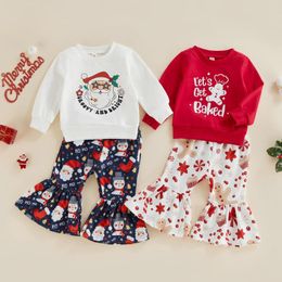 Clothing Sets Toddler Girls Christmas Outfit Set Long Sleeve O Neck Pullover Sweatshirt Santa Claus Print Flared Pants Xmas Baby's