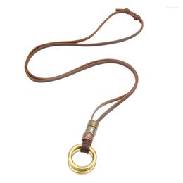 Pendant Necklaces Vintage Men Women Double Circle Adjustable Leather Cord Necklace Jewelry Christmas Gift Initial