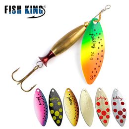 Baits Lures FISH KING Spinner Lure Bait Long Cast 18g 24g Spoon pike Metal Fishing Bass Hard With Hooks 230801