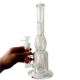 14 Inch Clear Glass Bong Hookahs with Tyre Perc Honeycomb Philtres Recycler Bubbler Smoking Pipes for Dab Rig