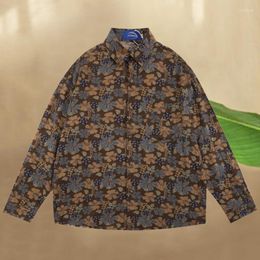 Men's Casual Shirts Vintage Flower Print Long Sleeves Men Plaid Hawaiian Shirt Fall Contrast Color Stitching Camisa Masculina Holiday