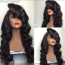 Synthetic Wigs Celebrity style simulation human hair body wave Wig with side bangs long Natural black Synthetic wigs for black women Z230801