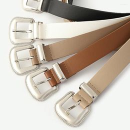Belts Solid Color Women Belt Metal Buckle Silver Wide Waist Fashion Dress Jean Pants Waistband All Match Simple PU Leather