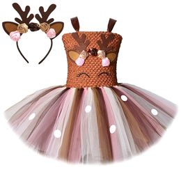 Girl's Dresses Christmas Deer Costume for Baby Girls Tutu Dress Reindeer Kids Animal Birthday Outfit Children Halloween Costumes Girl Clothes 230731