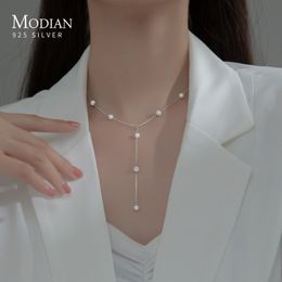 Strands Strings Modian 925 Sterling Silver Princess Sparkling Zirconia Ball Chain Luxury Shiny Elegant Necklace Wedding Engagement Jewelry 230731