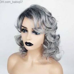 Synthetic Wigs Grey Color Curly Wavy Synthetic Wig Simulation Human Hair Wigs Hairpieces for Black and White Women Pelucas K41 Z230801