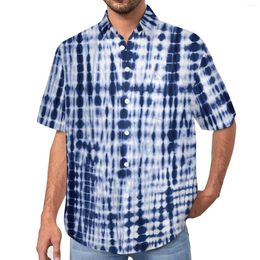 Men's Casual Shirts Blue Tie Dye Vacation Shirt Vintage Print Hawaii Male Blouses Short-Sleeve Graphic Clothing Large Size