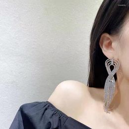 Dangle Earrings Bohemian Rhinestone Tassel Long Chain Crystal Chandelier Pendant Clip For Female Girls