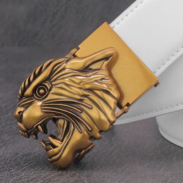 Belts High Quality Designer Lion Automatic Buckle Fancy Men Genuine Leather White Young Boys Ceinture Homme