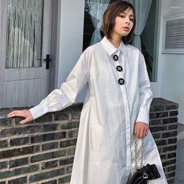 Casual Dresses 2023 Autumn And Winter Fashion White Imitate Shirt Long Chic Dress Sleeve Can Base Women Casualdress Loose