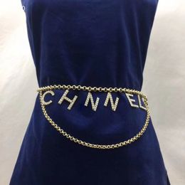 Brand Ring Letters Designer Waist Chain Belts For Women Gold Shining Crystal Bling Diamond Big Letter Link Chains Belt Accessories Box Packing s