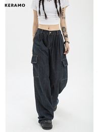 Women's Jeans Summer Women Harajuku Cargo Baggy Blue Jeans Streetwear Hip Hop Oversize Casual Wide Leg Vintage Demin Pants Y2k Loose Trousers 230801