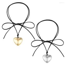 Pendant Necklaces M2EA 2x Black Wax Rope Big Heart Choker Necklace For Women Elegant Weave