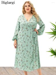 Plus Size Dresses Floral Autumn Midi Dress Women Flower Print Long Sleeve Ladies Fashion Casual Loose Woman 2023