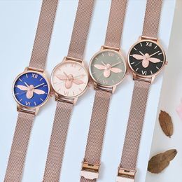 Wristwatches Fashion Brand Designer Lady Quartz Bracelet Watch 3D Bee Dial Stainless Steel Wire Mesh Strap Womens Wristwatch