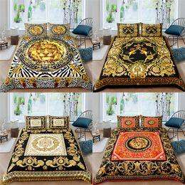 Bedding sets Home Textiles Luxury 3D Golden Lion Print Duvet Cover Set 2/3 Pcs Pillowcase Kids Bedding Set AU/EU/UK/US Queen and King Size 230731