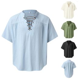 Men's Casual Shirts Microfiber Tee For Men Mens Spring And Summer Solid Colour Tie Up Collar Short Long Sleeve Cotton Spandex