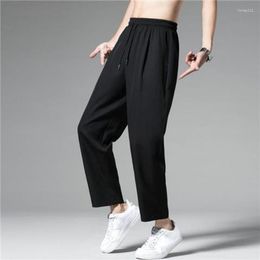 Men's Pants Trousers For Men Harem Casual Man Capris Black In Polyester Loose Wide Harajuku Fashion Korean Style Classic Ice Silk