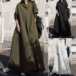 Japonês outono e inverno estilo manga longa grande balanço cor pura algodão linho retro casual vestido solto para mulher