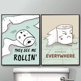 Modern Funny Toilet Canvas Painting Wall Art Bathroom Sign Posters and Prints Toilet Humour Picture Bathroom Home Decor w06