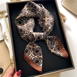 Scarves Luxury Silk Feeling Hair Scarf Women Summer Print Shawl Wraps Hijab Female Tie Hand Wrist Foulard Head Scarves Bufanda Kerchief J230801