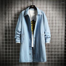 Men's Trench Coats Autumn Casual Loose Mid Length Denim Windbreaker Large Size M-5XL Solid Color Long Sleeve Lapel Single Breasted Straight