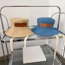X4s8 breda gräl hattar hink designer sommar män kvinnor sträng retro sol hatt kontrast färg casual