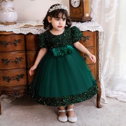 Girl's Dresses Bow Christmas Baby Girl Dresse Infant Sequin 1st Birthday Red Party Wedding Prom Kids Dresses For Girl Lace Flower Princess Gown 230801