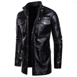 Men's Jackets Men Street Long Windbreaker 2023 High Quality Overcoat Coat Motorcycle PU Leather Jacket Male Casual Asian Size