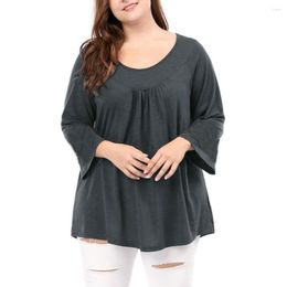 Women's Blouses Women Top Stylish Plus Size Pleated Loose T-shirt Blouse With Soft Long Horn Sleeves Casual Breathable Fashion O